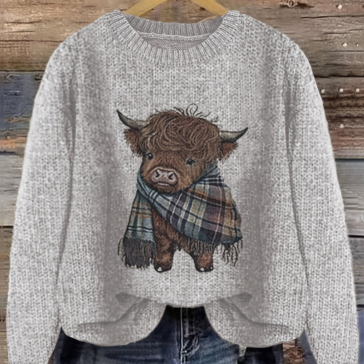 Strickpullover Damen | Highland-Kuh Motiv & Lockere Passform 12