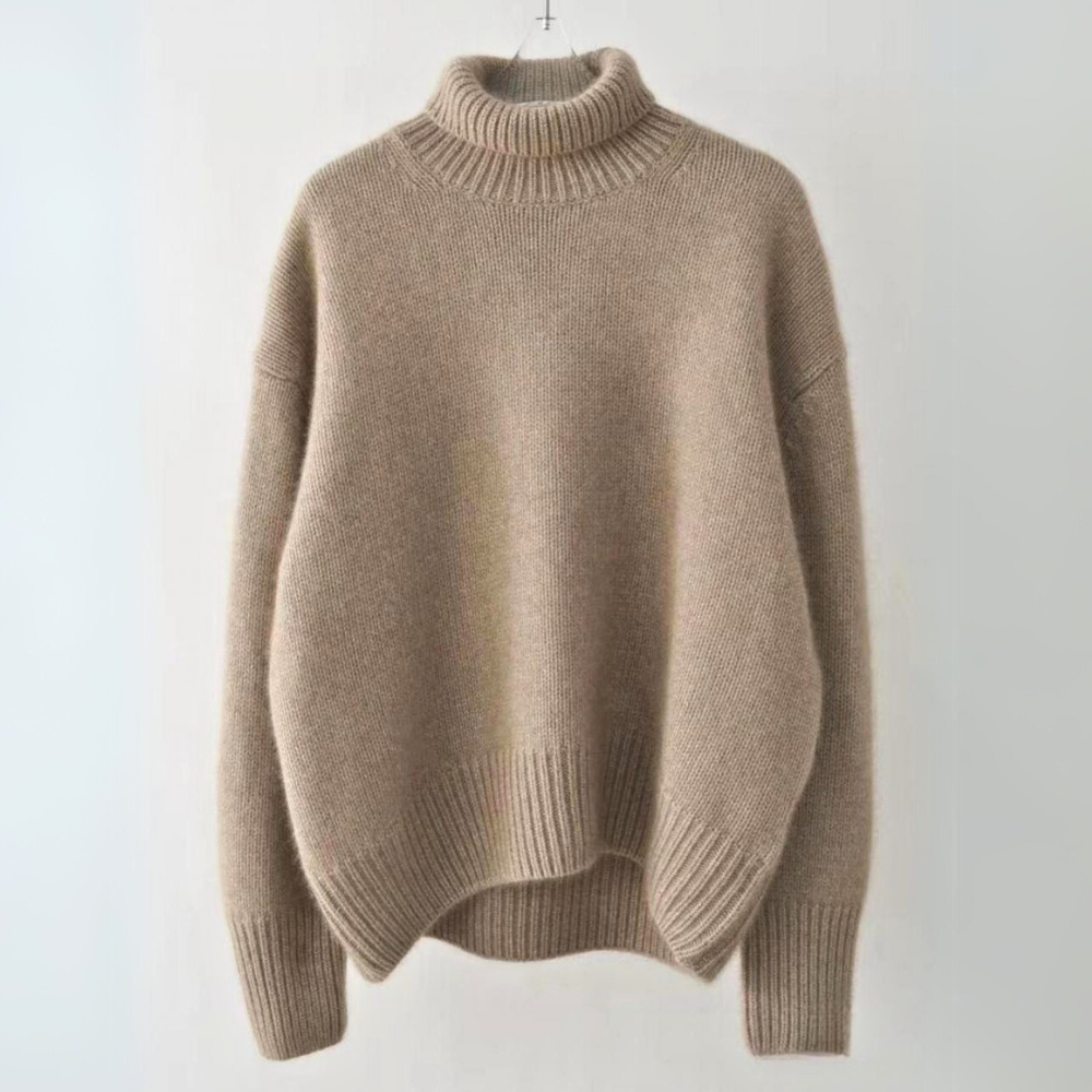 Damen Rollkragenpullover Strickpullover Rippbund Locker 1