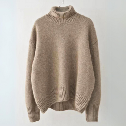 Damen Rollkragenpullover Strickpullover Rippbund Locker 1
