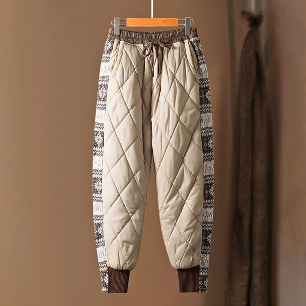 Herren Gesteppte Hose Elastischer Bund Gestrickte Seitenpaneele 1