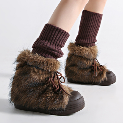 Damen Fellboots Schnürung Rutschfeste Winterboots Knöchelhoch 1