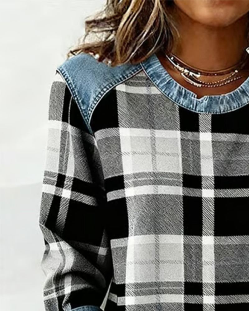 Karo-Sweatshirt Damen | Rundhalsausschnitt & Entspannter Schnitt 8