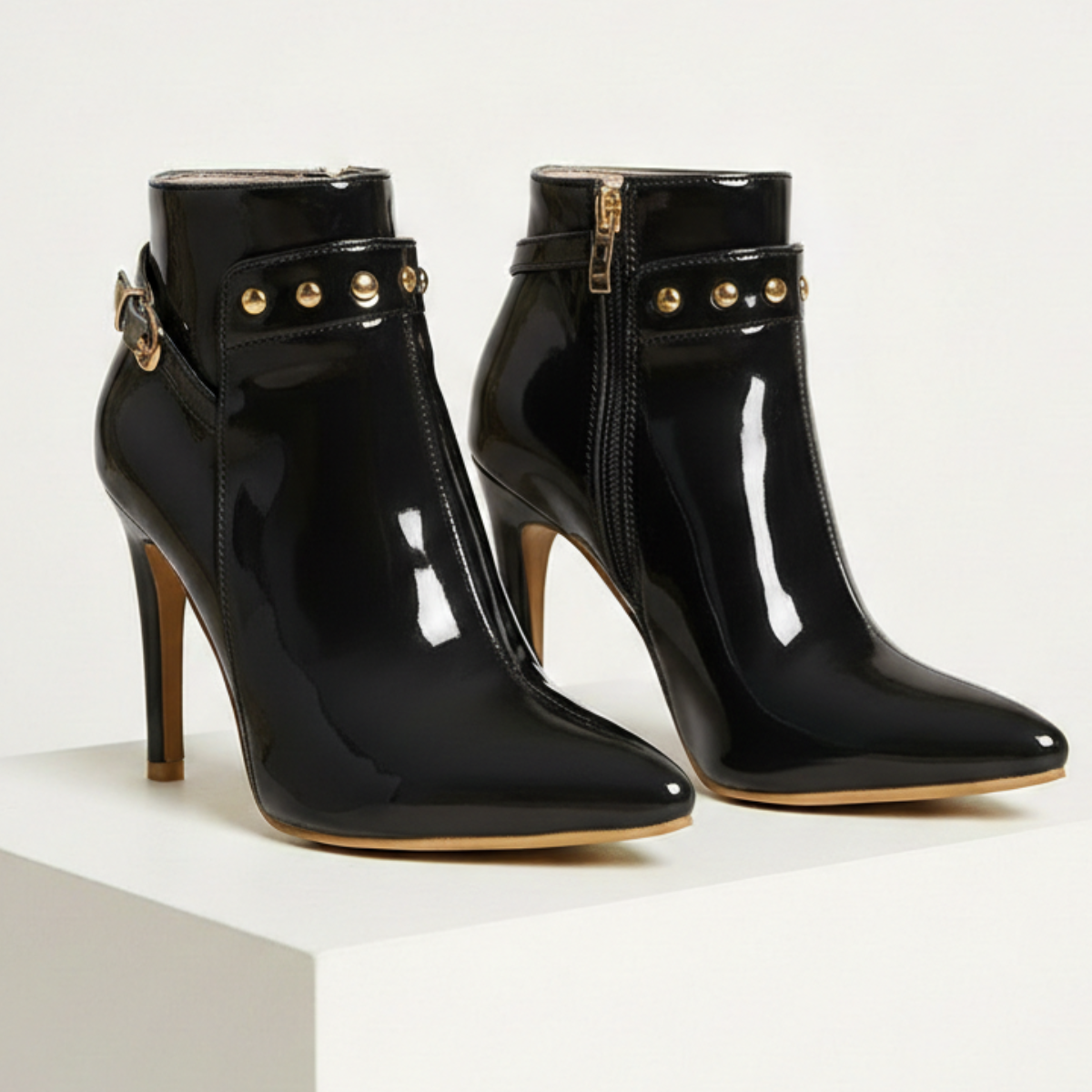 Damen Stiefeletten Glanzoptik Stiletto-Absatz Reißverschluss 6