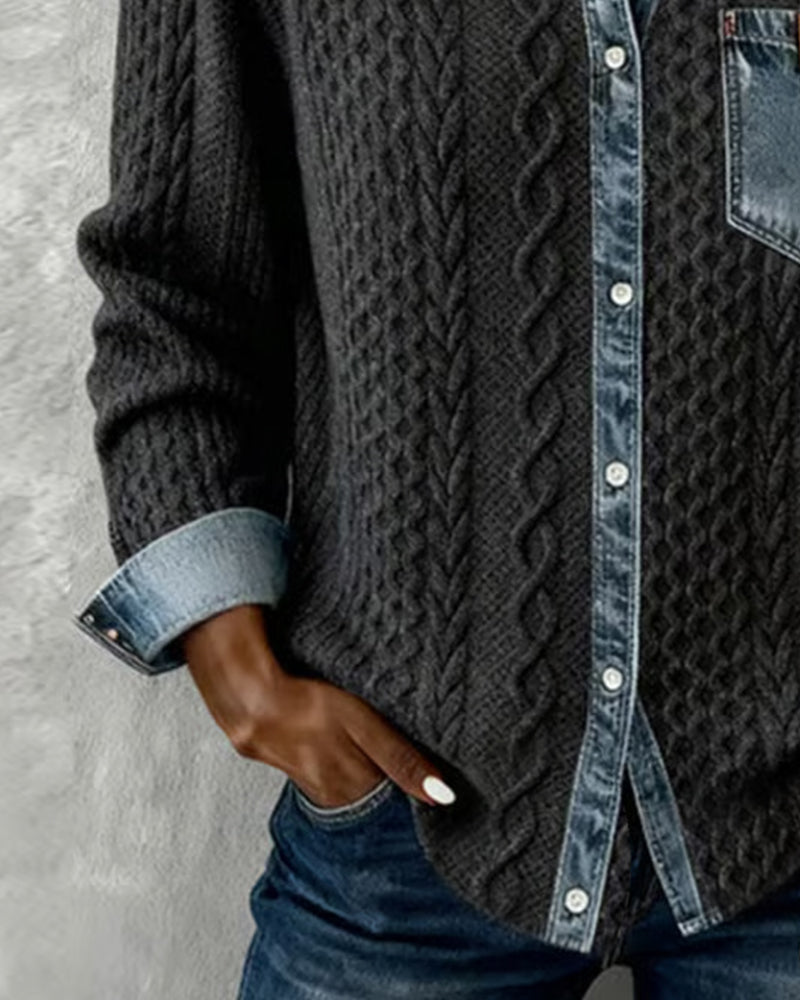 Strickjacke Damen | Zopfmuster & Kontrastdesign 5