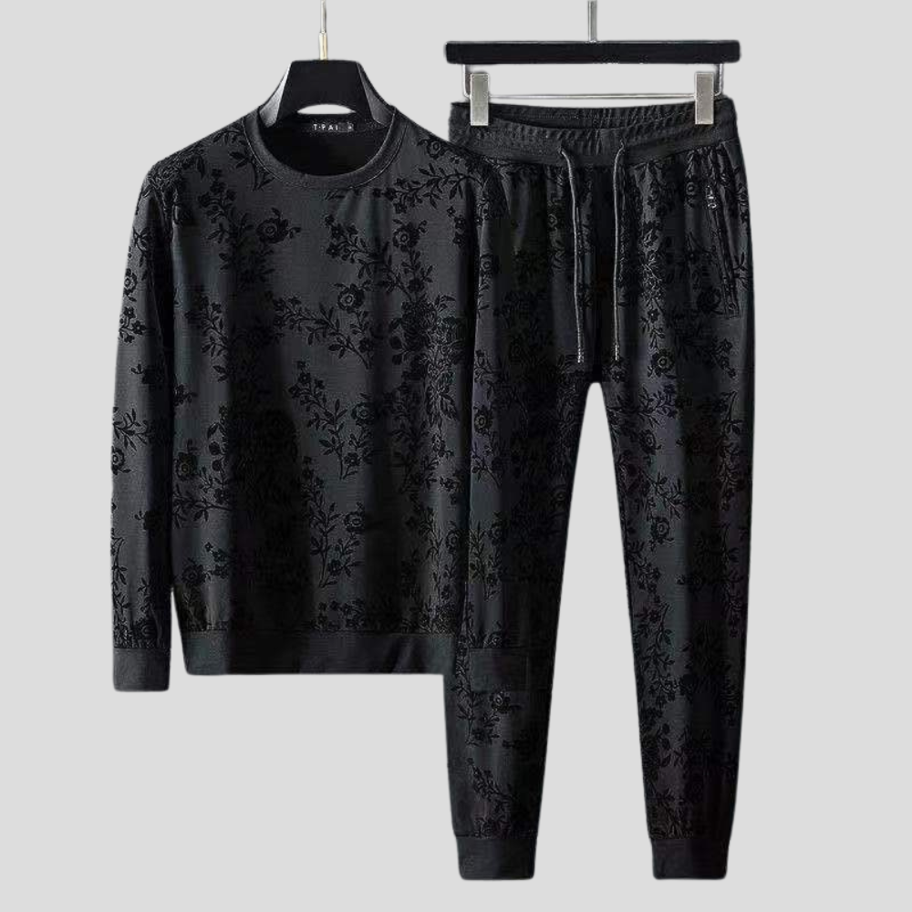 Damen Zweiteiler Jacquard Set Langarm Hose Kordelzug 1