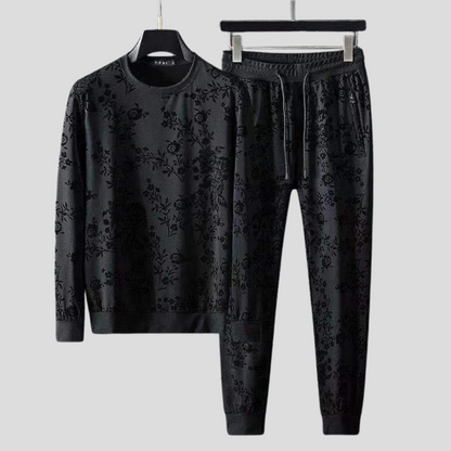 Damen Zweiteiler Jacquard Set Langarm Hose Kordelzug 1