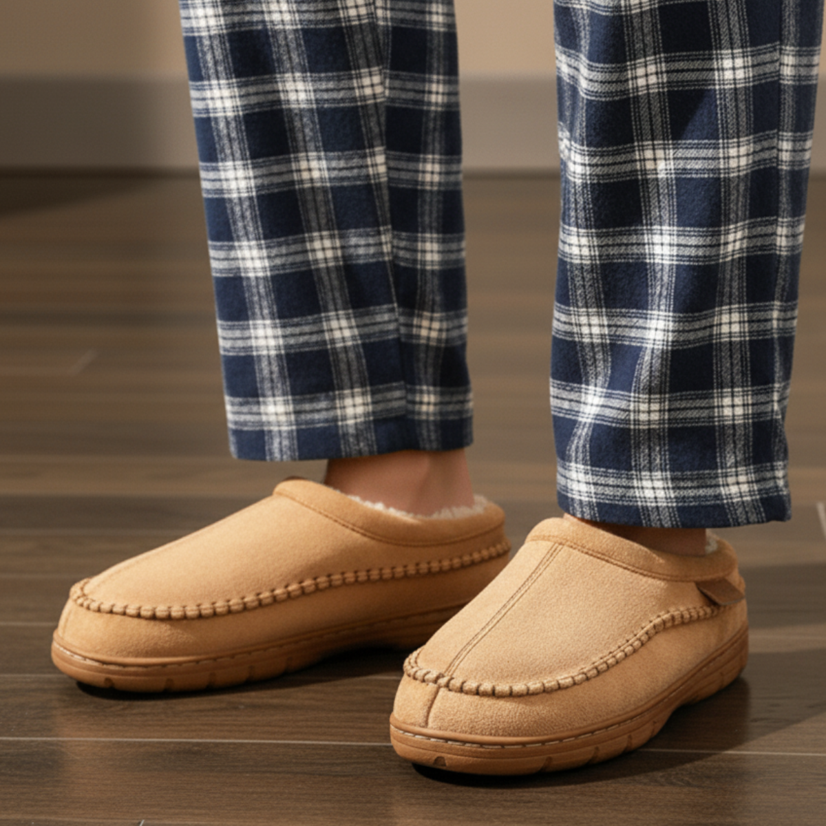Herren Slippers Mokassin Slip On Plüschfutter Naht mit fester Sohle 2