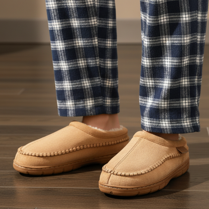 Herren Slippers Mokassin Slip On Plüschfutter Naht mit fester Sohle 2