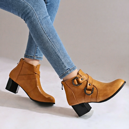 Damen Schnallenstiefel Blockabsatz Stiefel Schnallenoptik 1