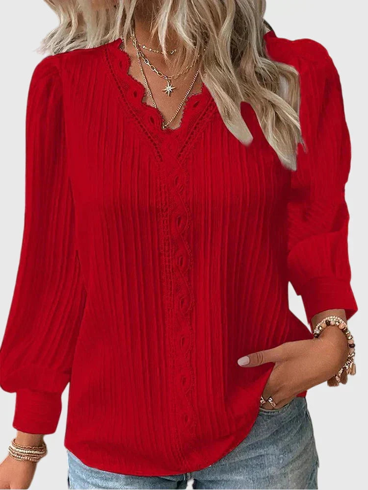 Pullover-Bluse Damen | Eleganter V-Ausschnitt mit Spitze 5