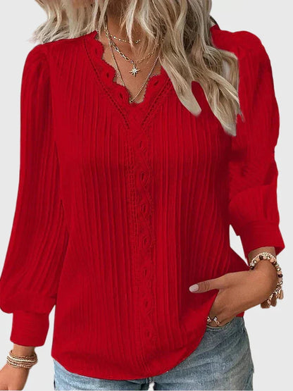 Pullover-Bluse Damen | Eleganter V-Ausschnitt mit Spitze 5