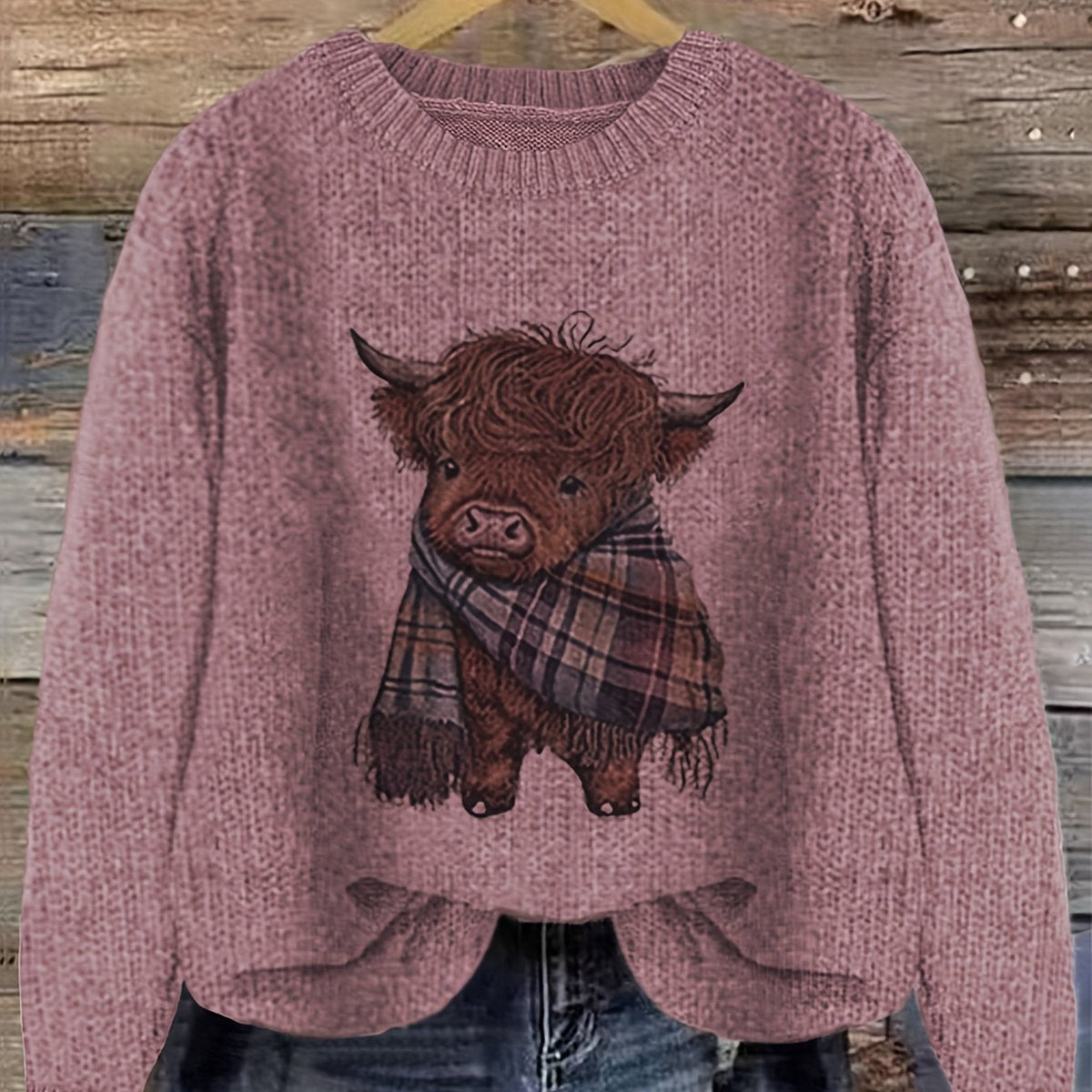 Strickpullover Damen | Highland-Kuh Motiv & Lockere Passform 15