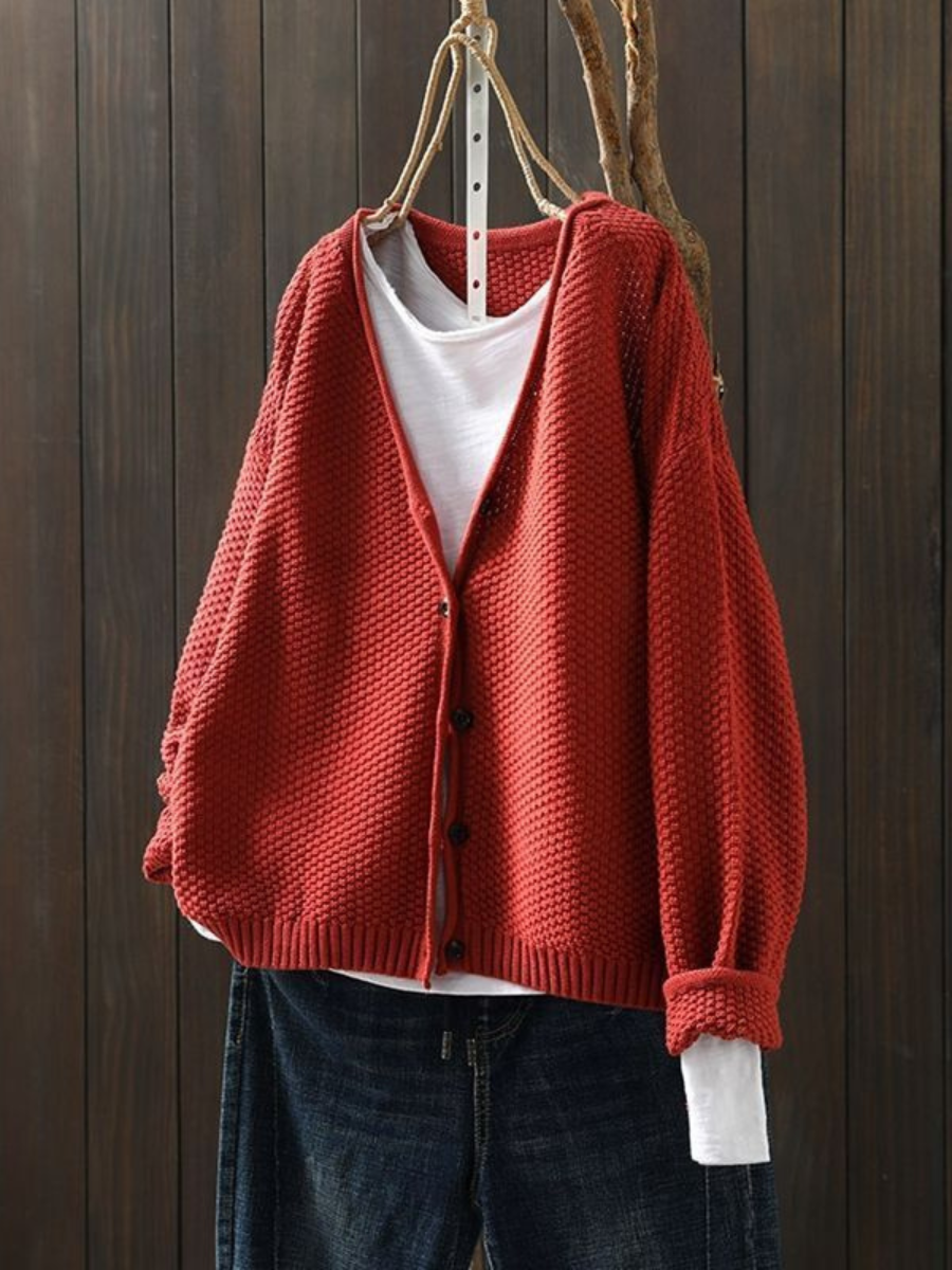 Strickjacke Damen Oversized | Weicher V-Ausschnitt 1