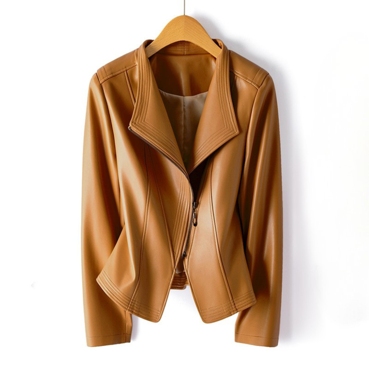 Damen Hochglanz Jacke Schmale Silhouette Revers Taillenschnitt 6