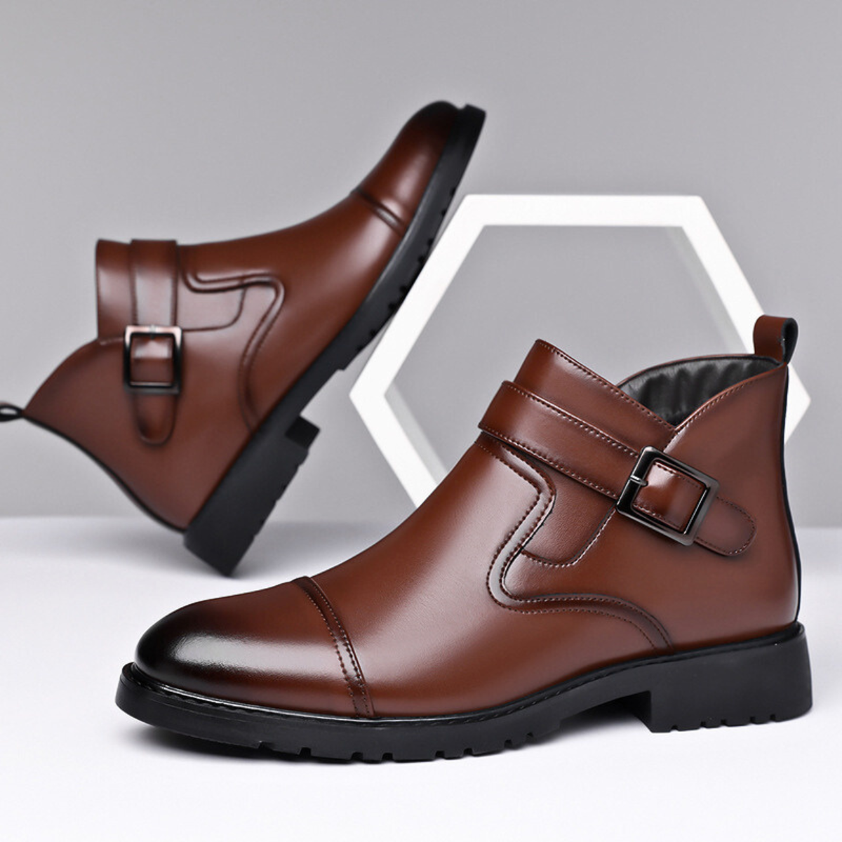 Damen Schnallenstiefeletten Ankle Boots Cap-Toe Design 2