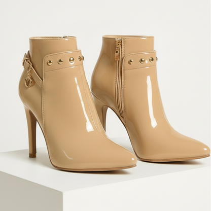 Damen Stiefeletten Glanzoptik Stiletto-Absatz Reißverschluss 8