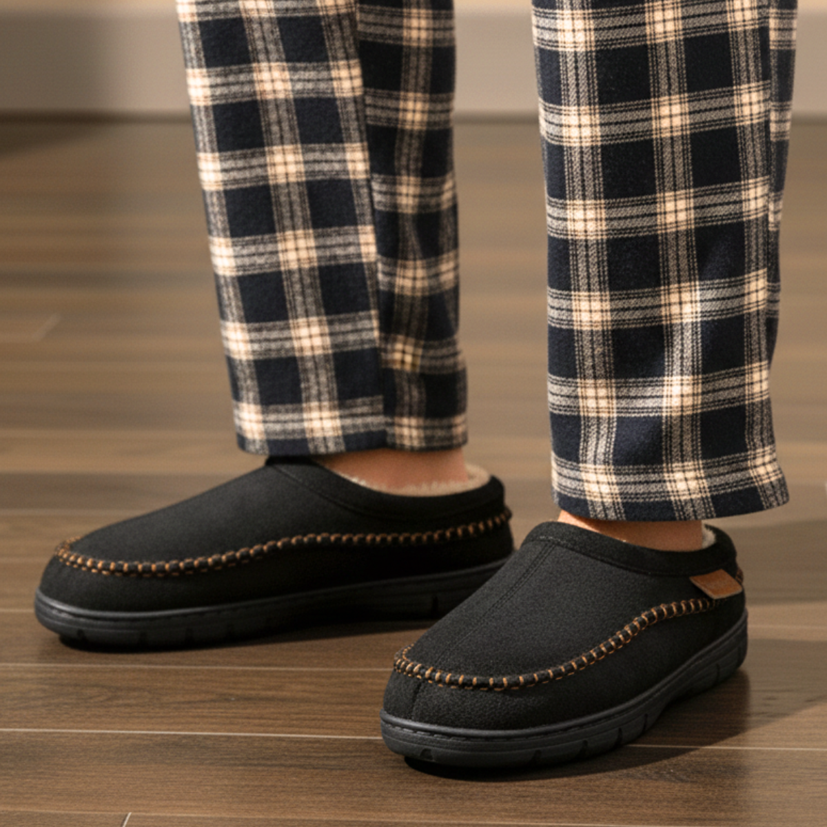 Herren Slippers Mokassin Slip On Plüschfutter Naht mit fester Sohle 5