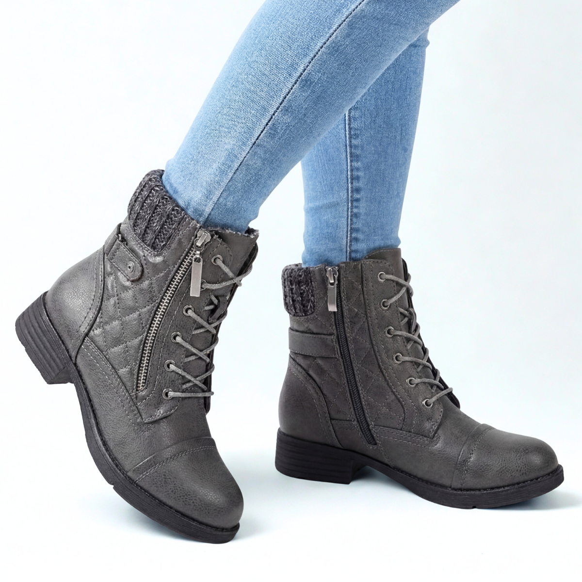 Damen Ankle Boots Gepolstert Gesteppt Reißverschluss 4