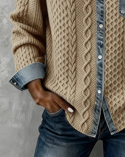 Strickjacke Damen | Zopfmuster & Kontrastdesign 9