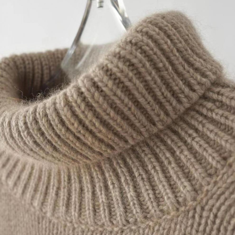 Damen Rollkragenpullover Strickpullover Rippbund Locker 2