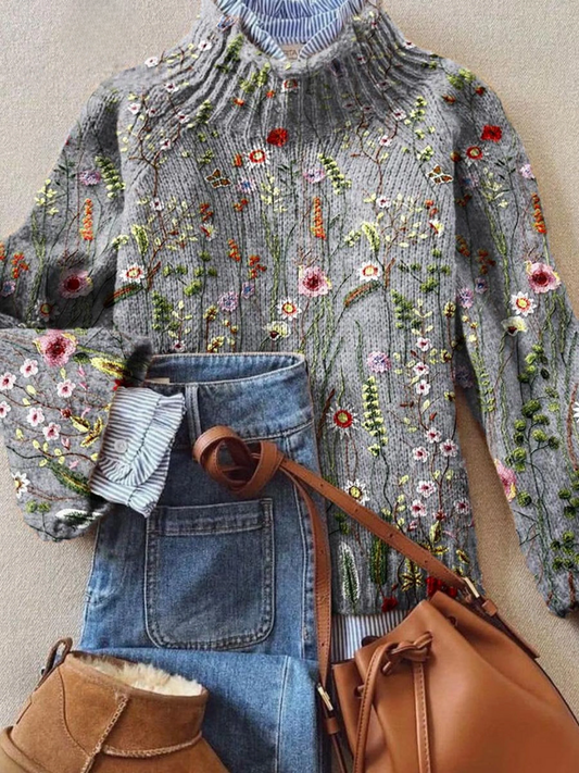 Strickpullover Damen | Vintage Blumenmuster Design 1