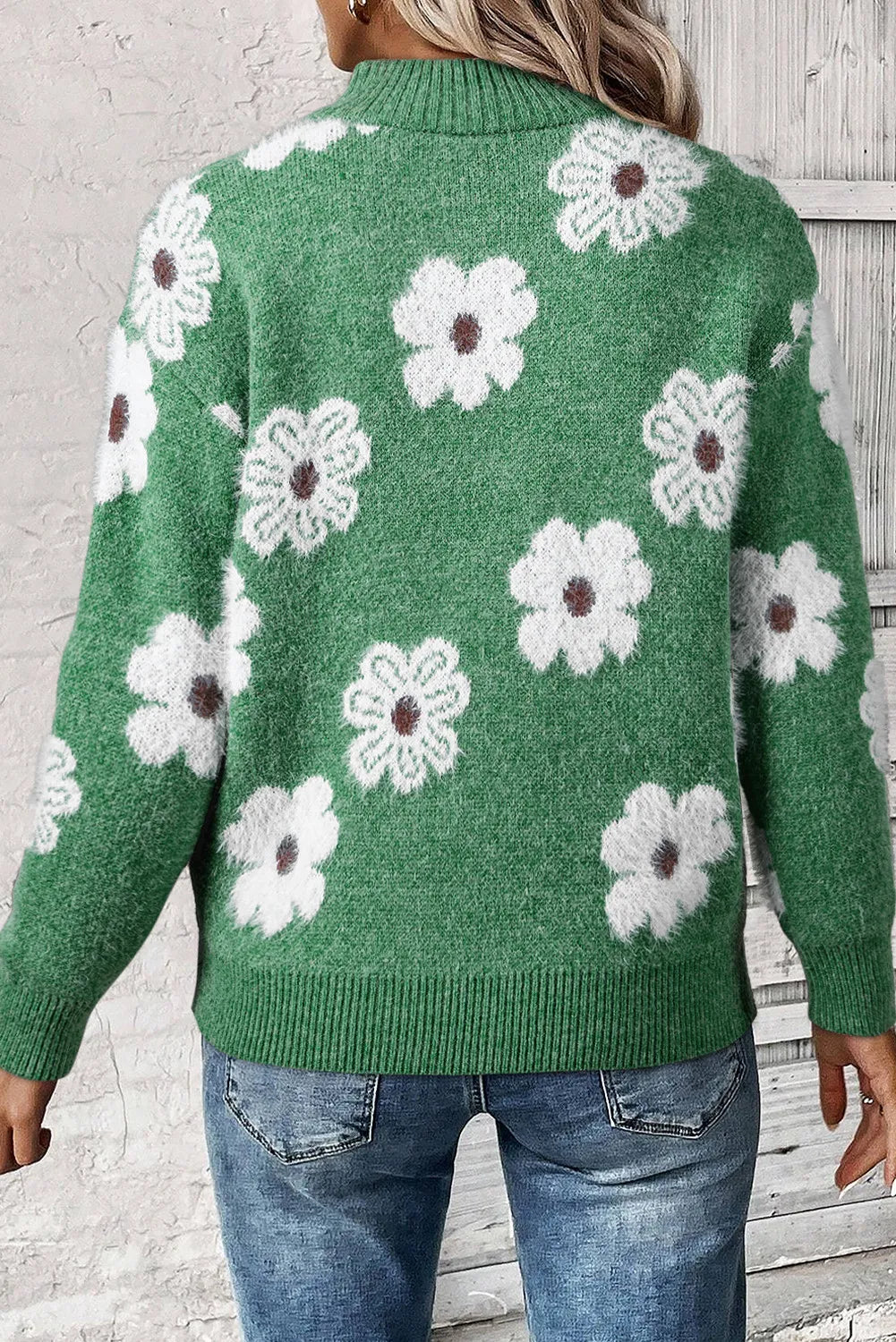 Strickpullover Damen | Blumenmuster & Bequemer Half-Zip 2