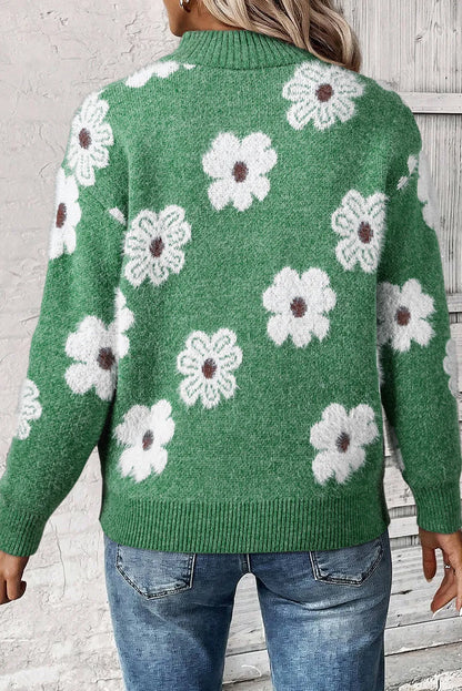 Strickpullover Damen | Blumenmuster & Bequemer Half-Zip 2