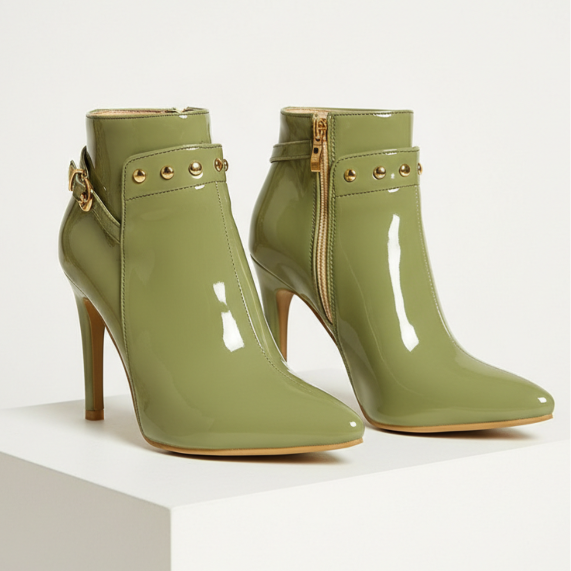 Damen Stiefeletten Glanzoptik Stiletto-Absatz Reißverschluss 1