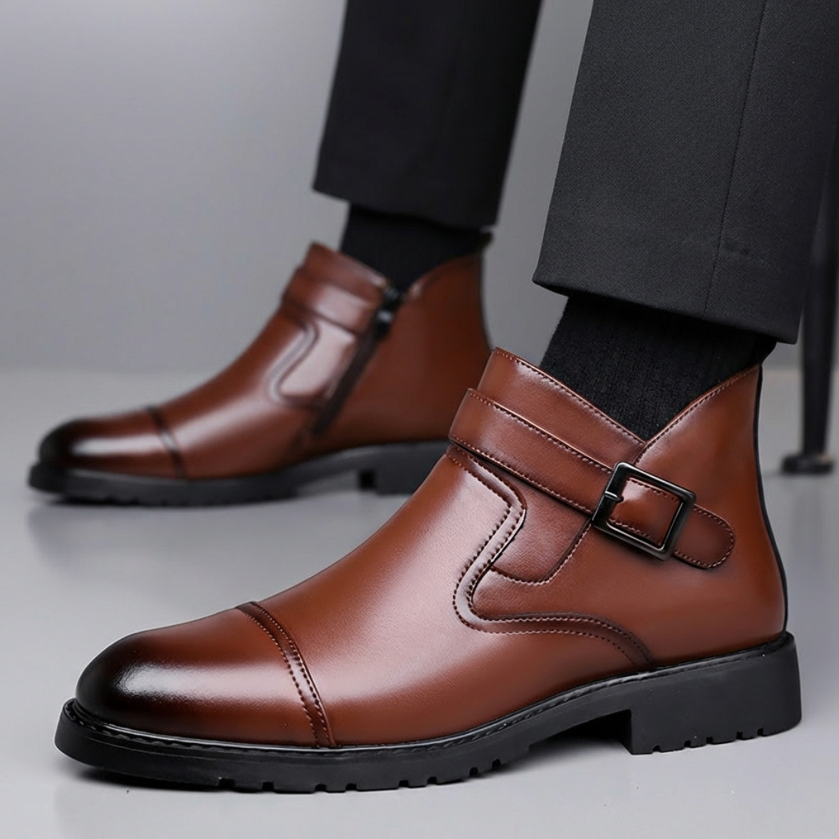 Damen Schnallenstiefeletten Ankle Boots Cap-Toe Design 3