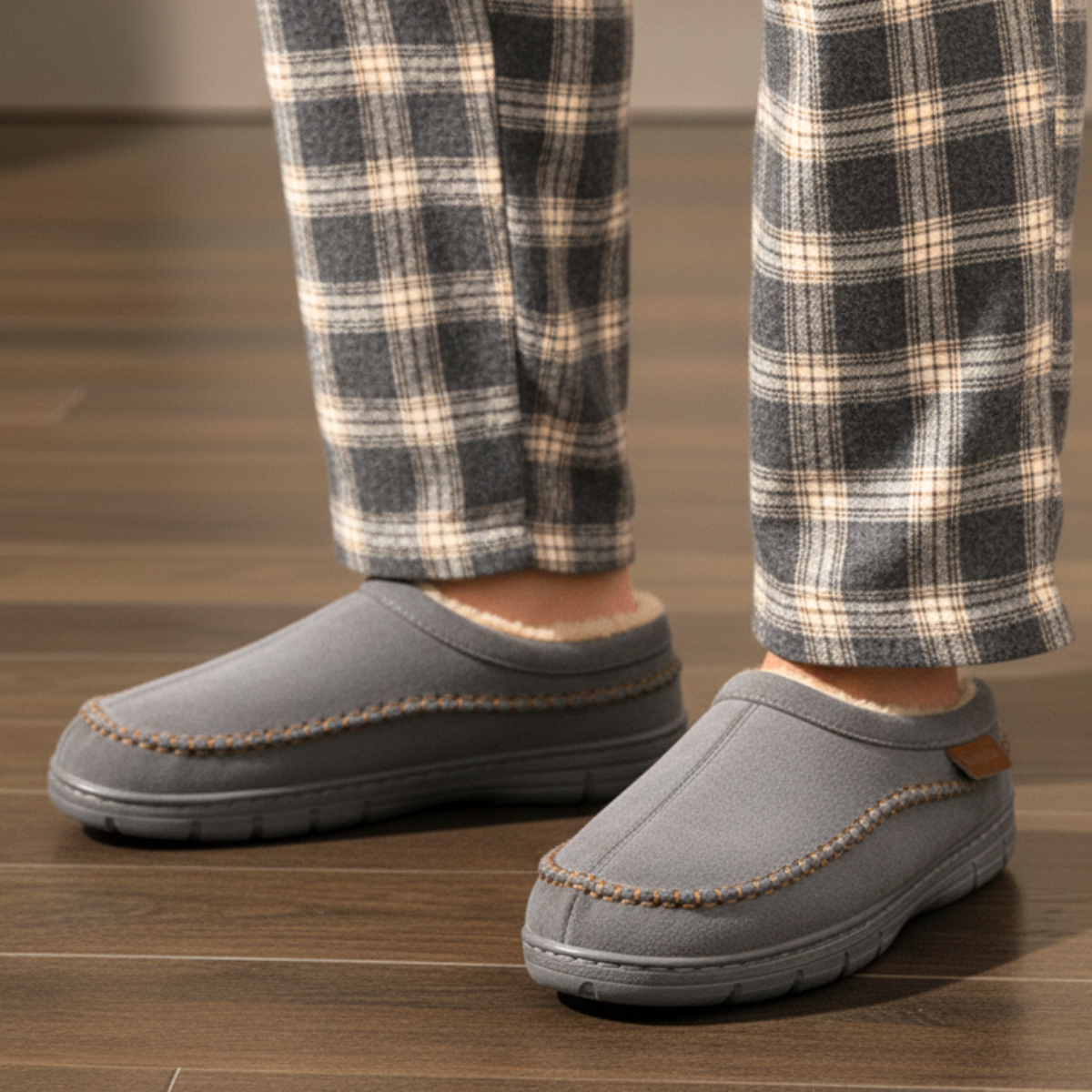 Herren Slippers Mokassin Slip On Plüschfutter Naht mit fester Sohle 8