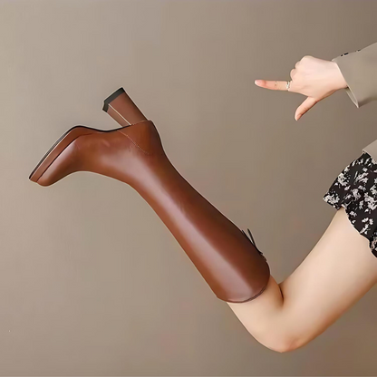 Damen Kniehohe Stiefel Blockabsatz Reißverschluss Schaft 3