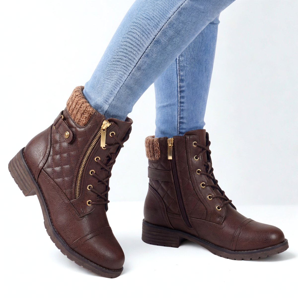 Damen Ankle Boots Gepolstert Gesteppt Reißverschluss 5