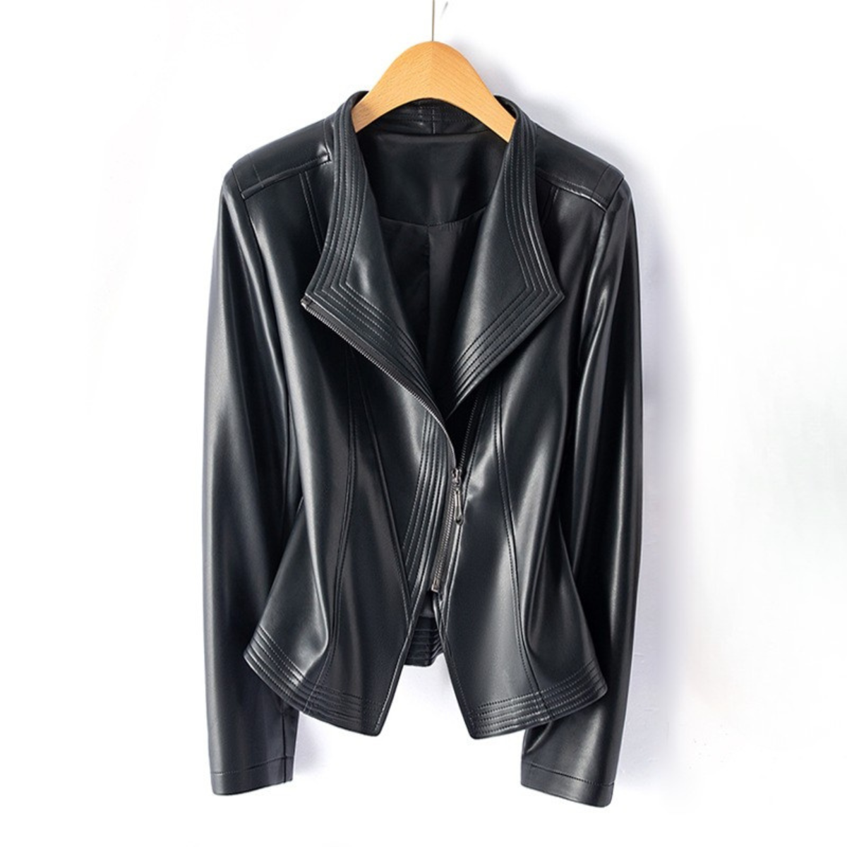 Damen Hochglanz Jacke Schmale Silhouette Revers Taillenschnitt 4