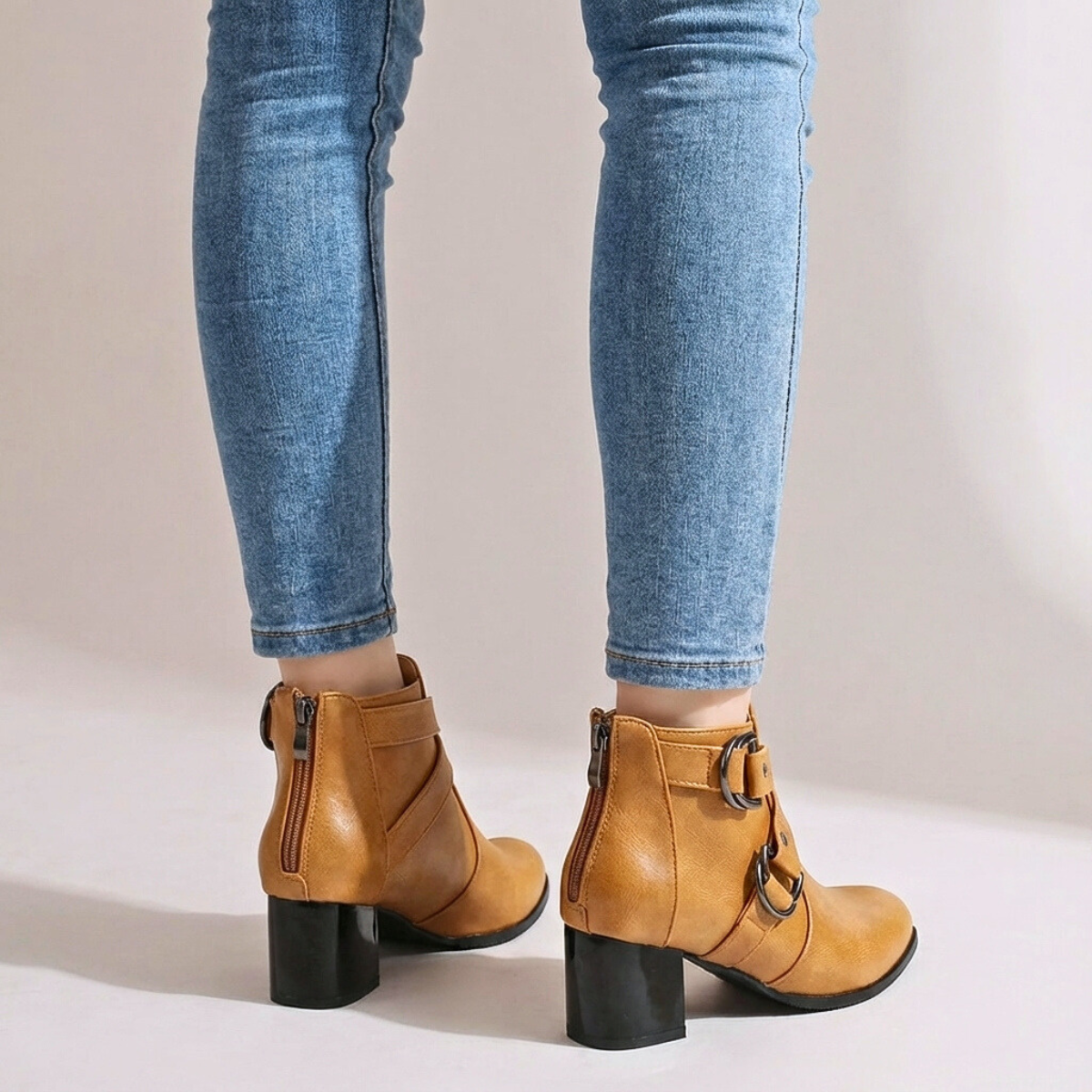 Damen Schnallenstiefel Blockabsatz Stiefel Schnallenoptik 3