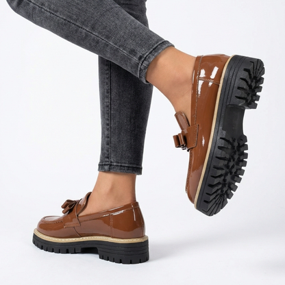 Damen Loafer Plateausohle Schleifendetail Hochglanz Einschlupf 3