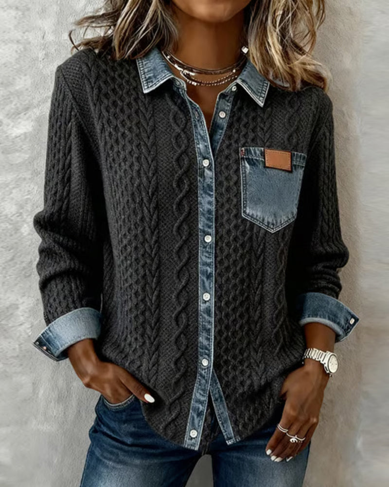 Strickjacke Damen | Zopfmuster & Kontrastdesign 1