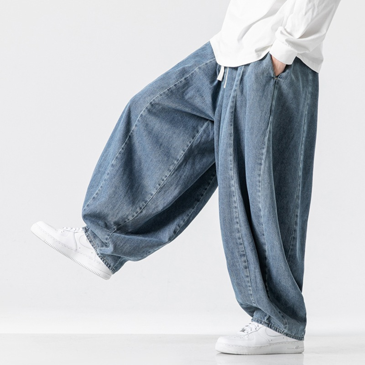 Herren Ballon-Jeans Verstellbarer Bund Weites Bein 2