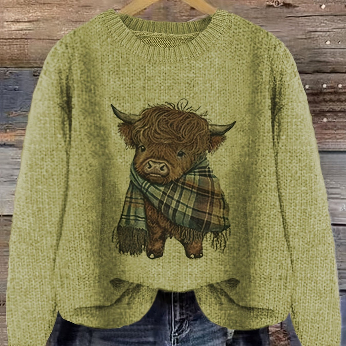 Strickpullover Damen | Highland-Kuh Motiv & Lockere Passform 14