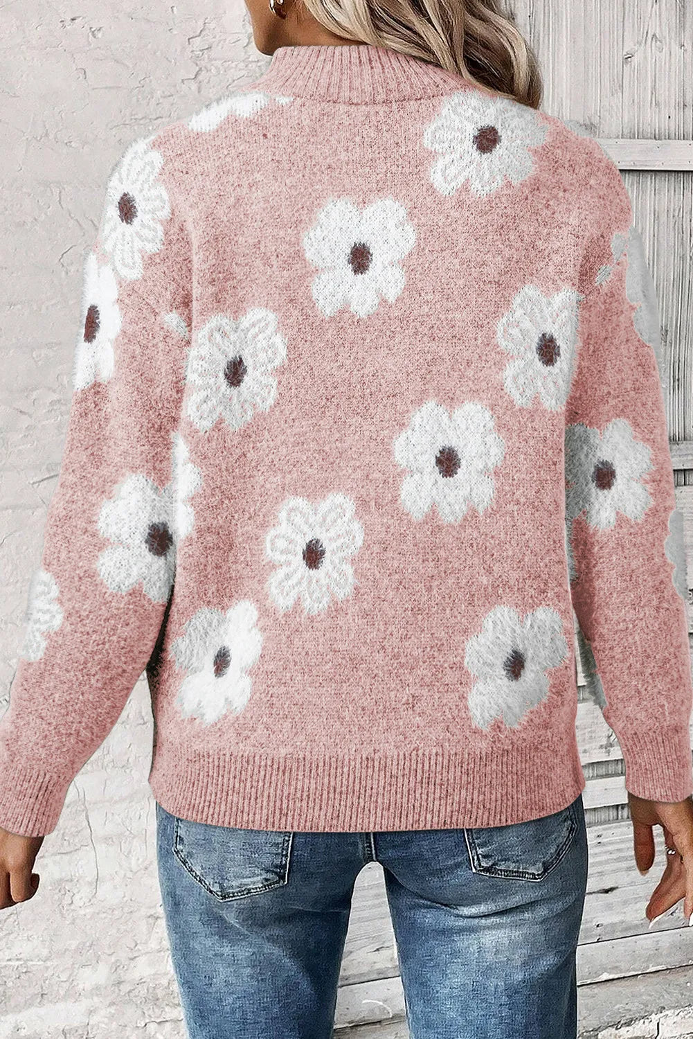 Strickpullover Damen | Blumenmuster & Bequemer Half-Zip 5