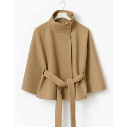 Damen Cape-Mantel Stehkragen Taillengürtel Winter Mantel 7