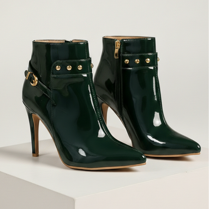 Damen Stiefeletten Glanzoptik Stiletto-Absatz Reißverschluss 10