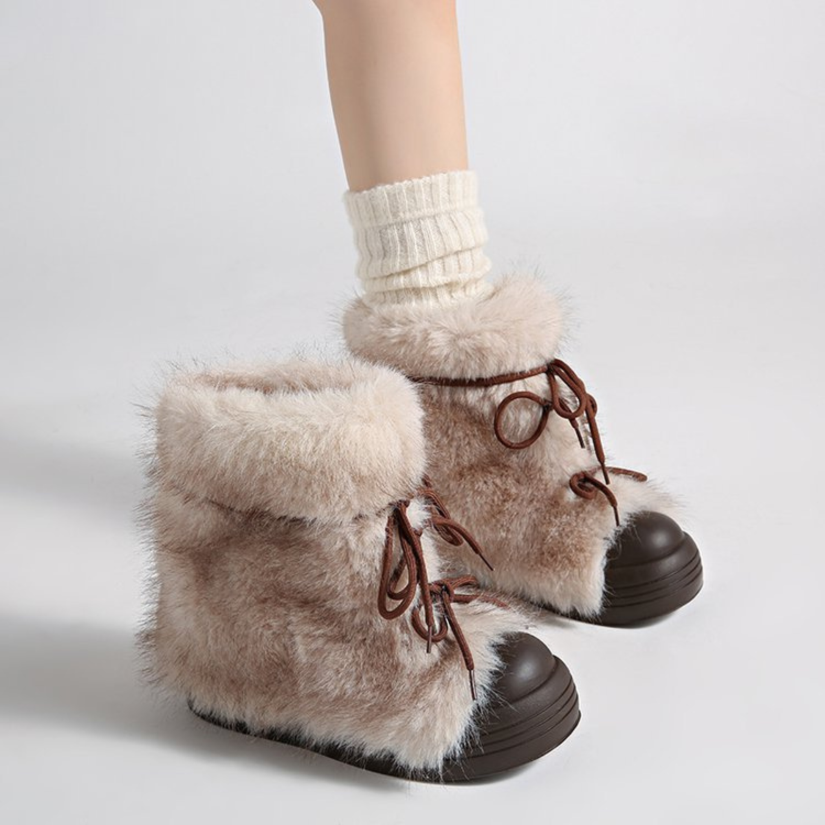 Damen Fellboots Schnürung Rutschfeste Winterboots Knöchelhoch 5