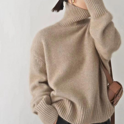 Damen Rollkragenpullover Strickpullover Rippbund Locker 4
