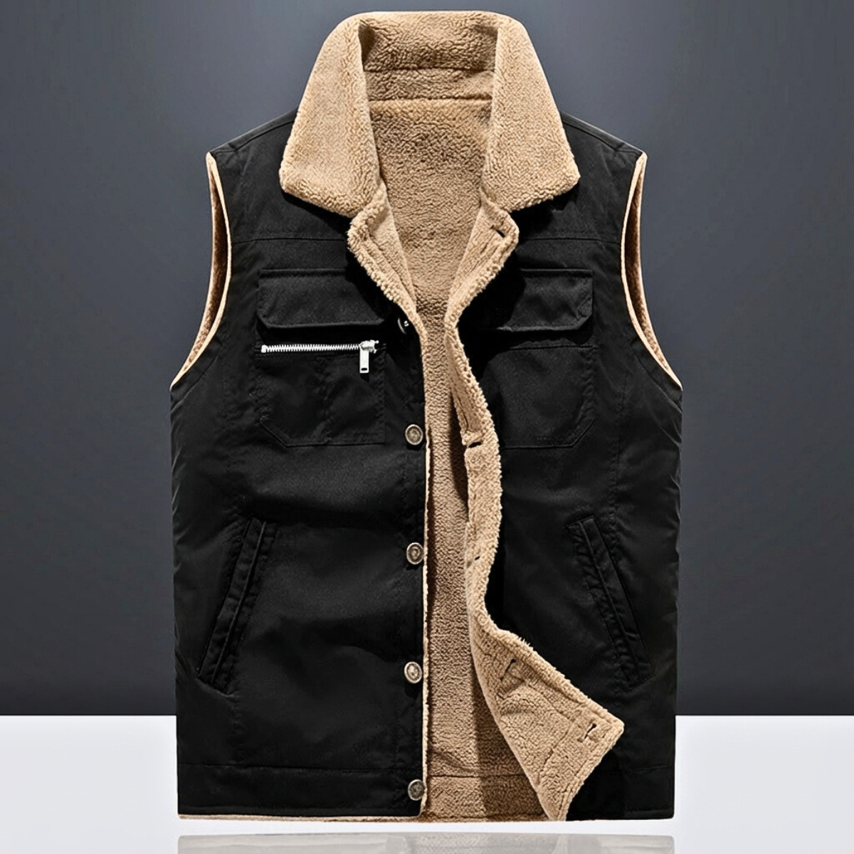 Herren Ärmellose Weste Brusttasche Druckknöpfe Freizeit 4