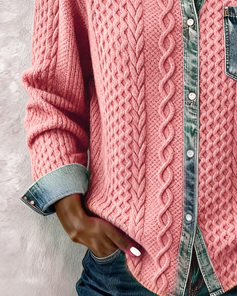 Strickjacke Damen | Zopfmuster & Kontrastdesign 8