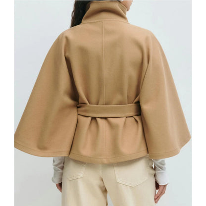 Damen Cape-Mantel Stehkragen Taillengürtel Winter Mantel 2