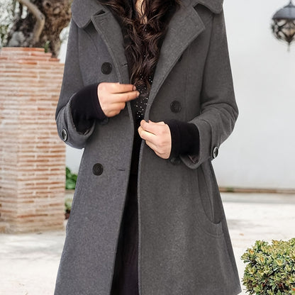Gerswinda | Damen Zweireihiger Mantel Midi-Länge - Black - Image 7