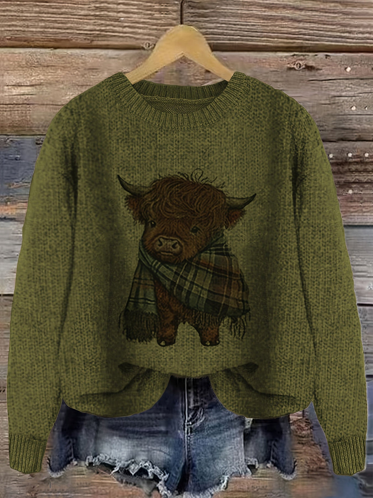 Strickpullover Damen | Highland-Kuh Motiv & Lockere Passform 8