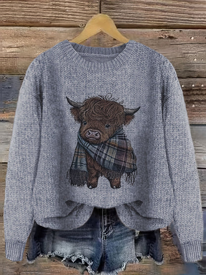 Strickpullover Damen | Highland-Kuh Motiv & Lockere Passform 10