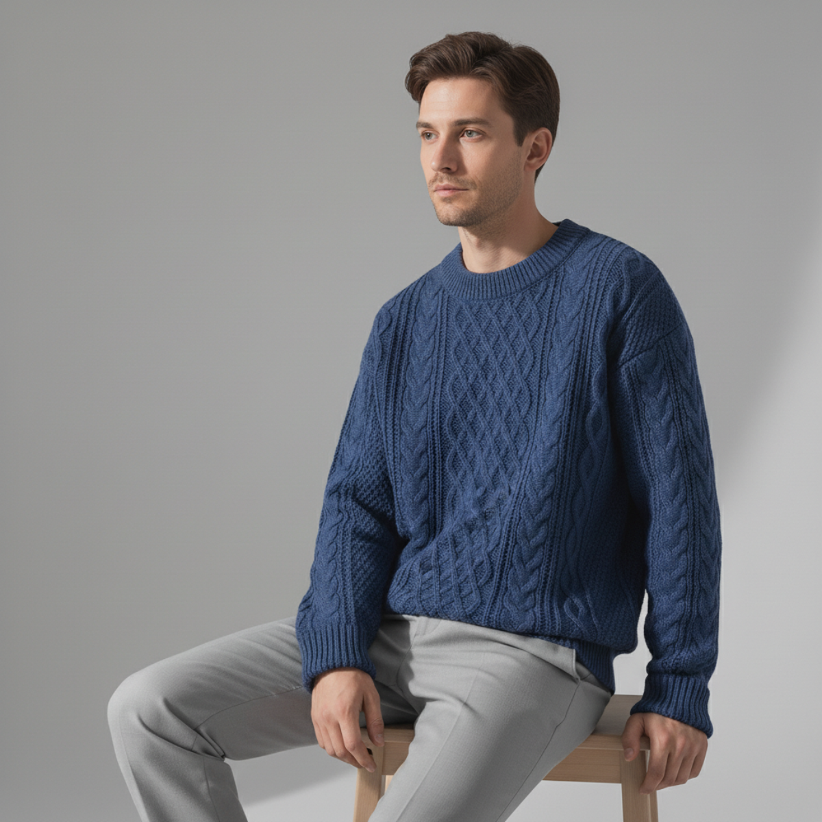 Herren Strickpullover Rautenmuster Rundhals Strickjacke 2